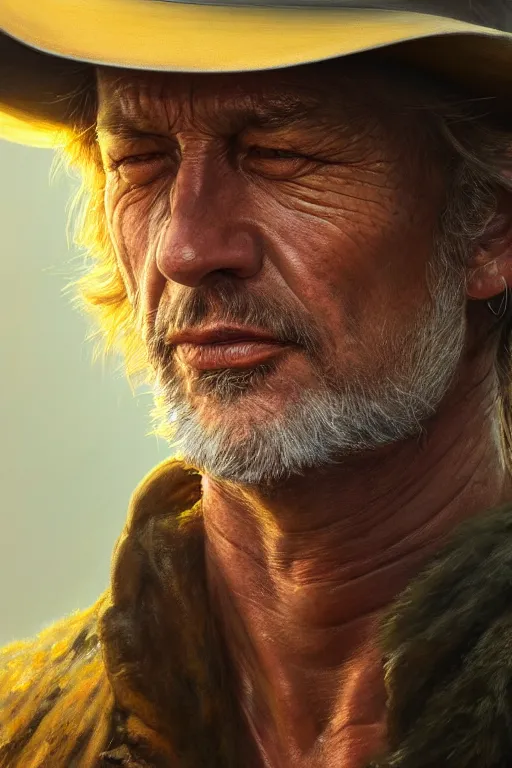 Prompt: ultra detailed close up facial portrait of crocodile dundee, extremely detailed digital painting, in the style of fenghua zhong and ruan jia and jeremy lipking and peter mohrbacher, mystical colors, rim light, beautiful lighting, 8 k, stunning scene, raytracing, octane, trending on artstation