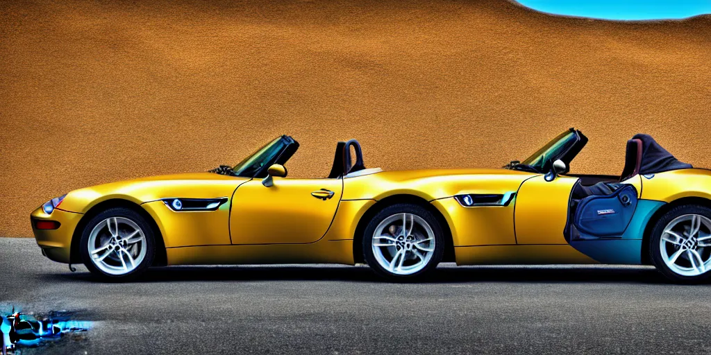 Image similar to photograph, BMW Z8, cinematic, PCH, california coast, 8k, depth of field, bokeh.