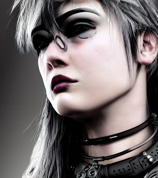 Prompt: detailed realistic female character cyberpunk wearing thick steel collar around neck, realistic, art, beautiful, 4K, collar, choker, collar around neck, punk, artstation, detailed, female, woman, choker, cyberpunk, neon, punk, collar, choker, collar around neck, thick collar, tight around neck, punk, headshot, detailed,