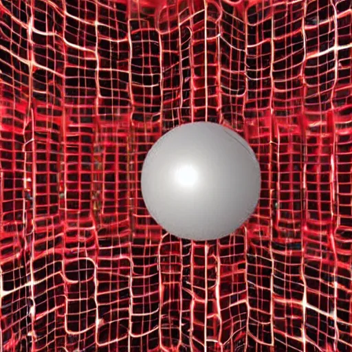 Prompt: chrome spheres on a red cube, datamosh