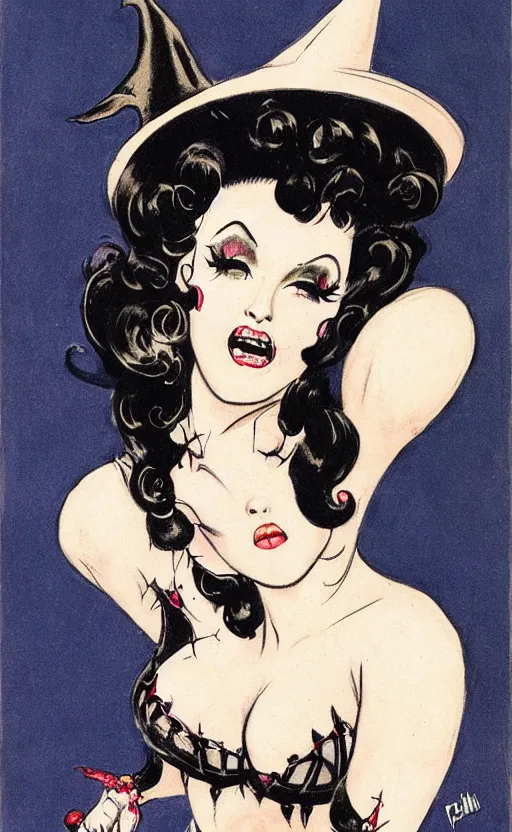 Image similar to of a witch girl burlesque psychobilly, rockabilly, punk, black hair, detailed face, white background, drawing, illustration by frank frazetta