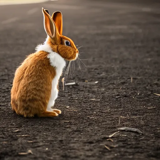 Image similar to a bunny in golden armor, zeiss lens, 5 0 mm, dynamic pose, action pose