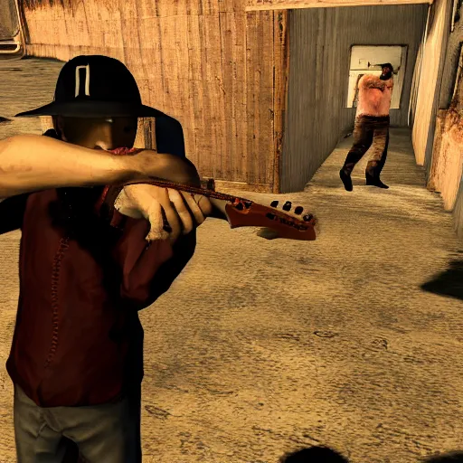Prompt: Tatsuro Yamashita performs music for a lone child, 3rd person, Fallout New Vegas, with GUI