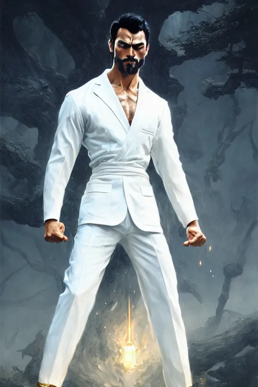 Prompt: gigachad luigi fighting like bruce lee in a white suit, fantasy character portrait, ultra realistic, full body concept art, intricate details, highly detailed by greg rutkowski, ilya kuvshinov, gaston bussiere, craig mullins, simon bisley