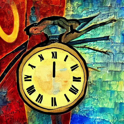 Prompt: clock and junky | impressionist art piece | environmental degradation | conflict | depression