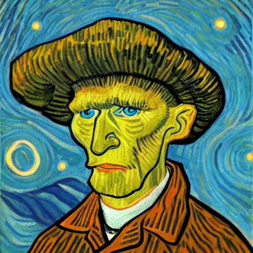 Image similar to handsome squidward portrait, van gogh art style, chad