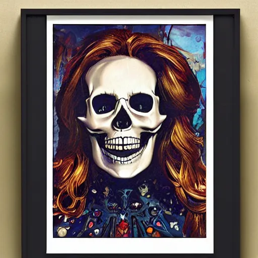 Prompt: portrait painting Disney skull skeleton, comic book, highly detailed, art by Singer Sargent and damien hirst