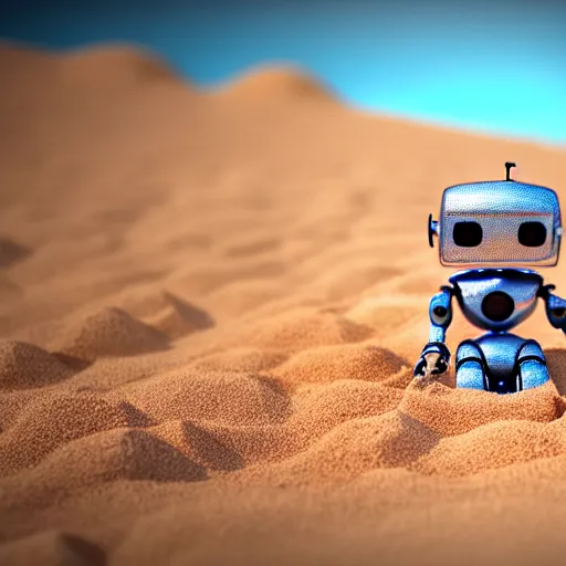 Prompt: a cute little robot consists sand. super realistic 8 k render of a elegant, cinematic composition