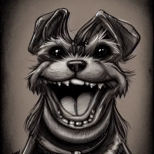 Image similar to grunge cartoon sketch of a dog snake mix with a wide smile by - michael karcz, loony toons style, horror theme, detailed, elegant, intricate