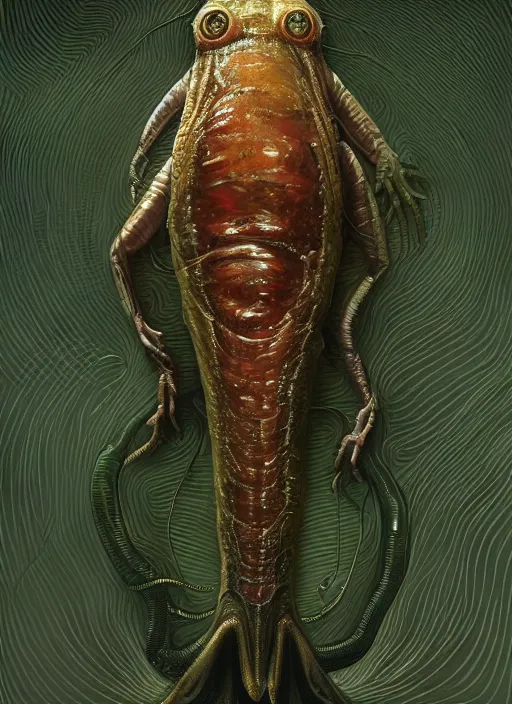 Image similar to full body picure of elon musk!!! as slimy mollusk, anthropomorphic character, drool, concept art, intricate, elegant, highly detailed, digital painting, artstation, wallpaper, smooth, sharp focus, illustration, art by giger and artgerm and greg rutkowski and alphonse mucha