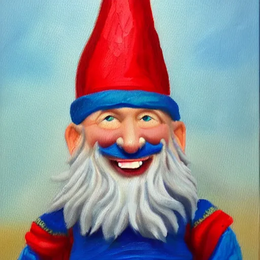 Prompt: professional oil painting portrait of a happy blue gnome, 8k, very intricate, very detailed, formal,