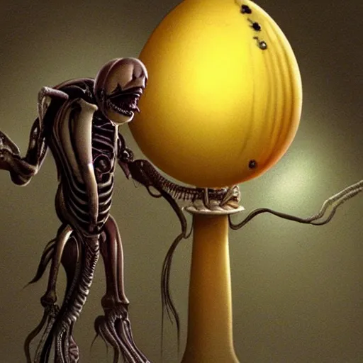 Image similar to xenomorph standing next to a xenomorph egg, concept art by pixar