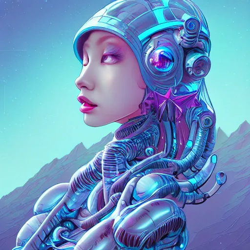 Image similar to ethereal cybernetic alien princess in the mountains, extremely detailed, sharp focus, wide view, smooth, digital illustration, by james jean, by rossdraws, frank franzzeta, sakimichan