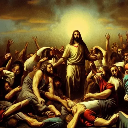 Prompt: jesus in balaclava in a mosh pit