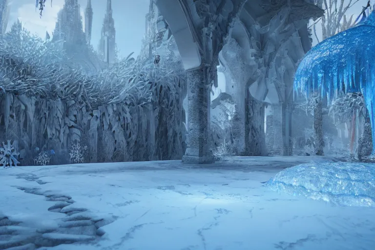 Image similar to ultra detailed fantasy, a beautiful frozen elsa global illumination hdr render in unreal engine 5