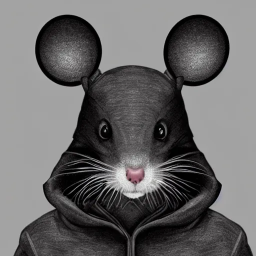 Image similar to a rat wearing a hoodie looking into the camera, furry art, furaffinity, symmetrical, highly detailed