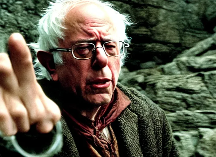 Image similar to film still of bernie sanders as frodo in lord of the rings movie, 8 k