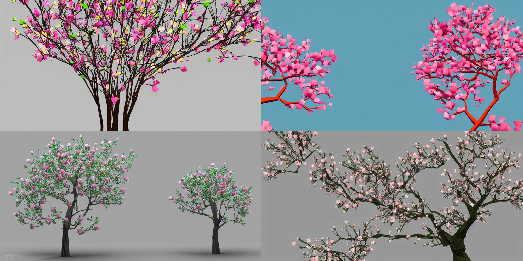 Prompt: origami spring tree starting to bloom, intricate details, maximalism. Origami Studio 3 design, Toon Boom render