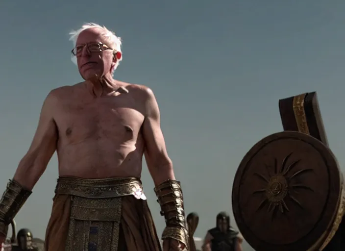 Image similar to film still of bernie sanders as leonidas in 3 0 0 movie, 8 k