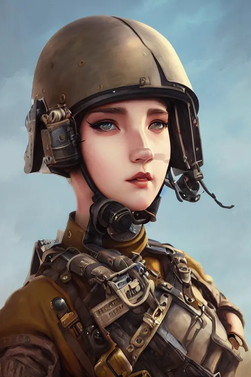 Image similar to portrait of dieselpunk blackpink jisoo soldier girl, helmet, desert, armored, highly detailed, digital painting, face detail, sharp focus, art, illustrations by loish and ayanamikodon and irakli nadar and rossdraws and wlop