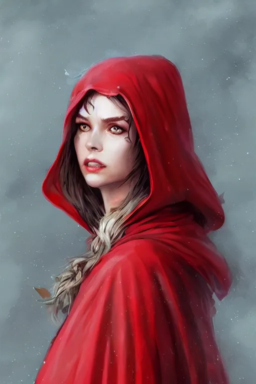 Prompt: goddess red riding hood, d & d, fantasy, portrait, highly detailed, headshot, digital painting, trending on artstation, concept art, sharp focus, illustration, art by artgerm and greg rutkowski and magali villeneuve