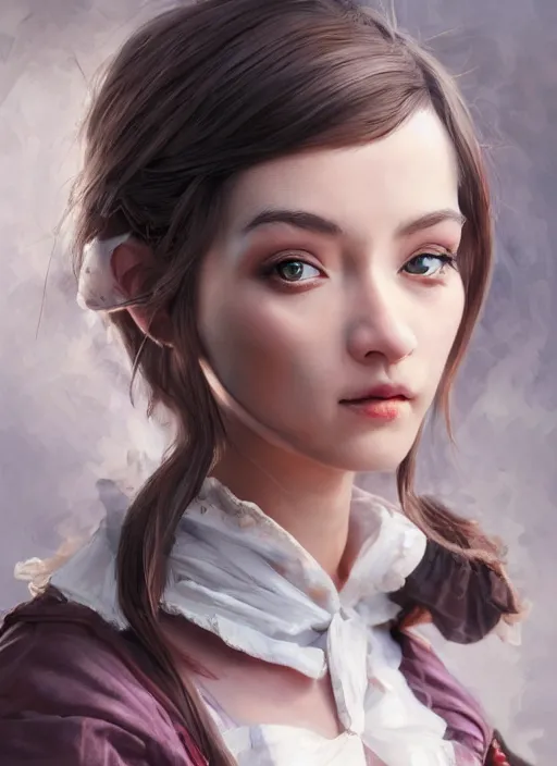 Prompt: highly detailed oil painting, masterpiece portrait cute woman maid, fantasy character portrait, dynamic pose, above view, top lighting, realistic shaded, perfect face, 8 k realistic, hyper detailed, digital painting, artstation, concept art, hyper detailed eyes, cinematic lighting, dynamic pose, above view, perfect eyes