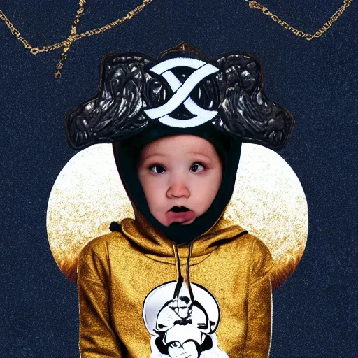 Prompt: baby Angel, baby cherub,wearing angel, face covered, Gucci, x logo, cross, Chanel, halo, ski mask, balaclava, face covered, wearing angel halo covered face, orange hoodie, hip hop, multiple golden necklaces, fantasy art apex fortnite Video game icon, 2d game art gta5 cover , official fanart behance hd artstation by Jesper Ejsing, by RHADS, Makoto Shinkai and Lois van baarle, ilya kuvshinov, rossdraws