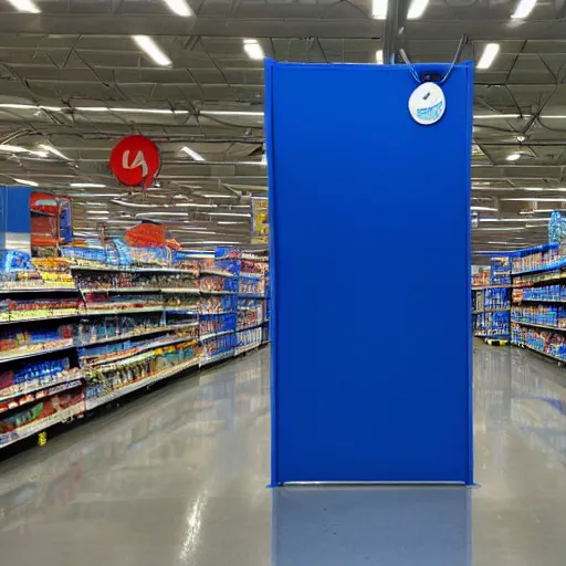 Image similar to a blue portal opening in the middle of a walmart aisle