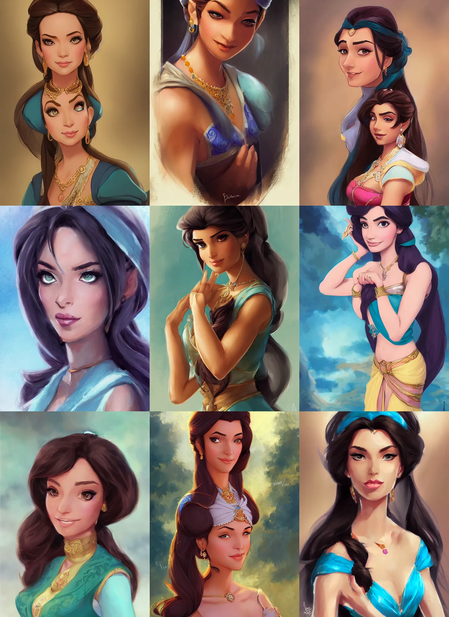 Prompt: a portrait of princess jasmine, in style of Bowater Charlie and Krentz Cushart