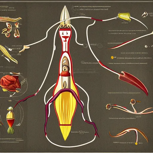 Prompt: anatomical illustation of a rocket ship with veins