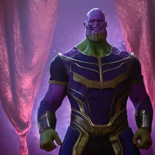 Image similar to Thanos in the backrooms, cinematic, horror