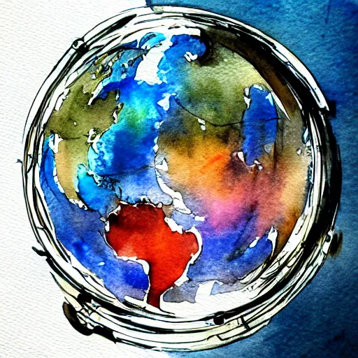 Image similar to hack the planet, watercolor, 2077