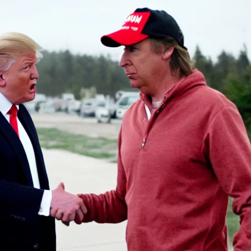 Prompt: Donald Trump shakes the hand of Saul Goodman, paparazzi picture