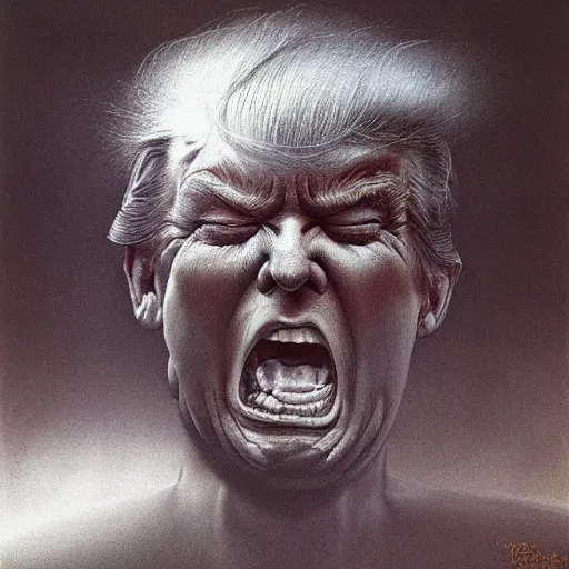 Image similar to Donald Trump. Enraged. Zdzisław Beksiński