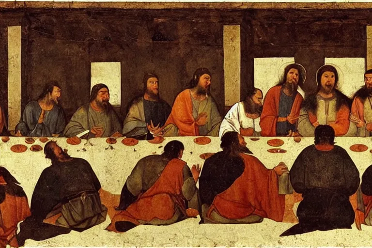 Image similar to genghis khan at the last supper