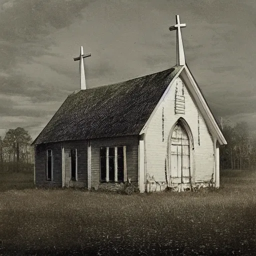 Prompt: picture of an old wooden white church, 1 9 th century southern gothic scene, made by lagerstedt, mikko