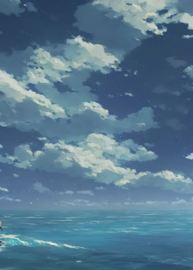 Image similar to island in a blue sea, makoto shinkai