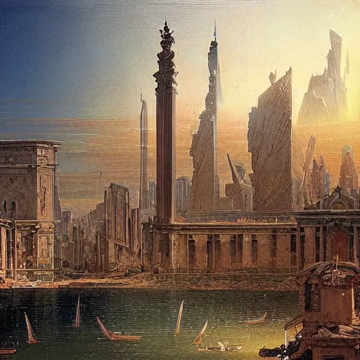 Prompt: the indestructible city on planet neptune, by carlo carra and canaletto, as illustrated by ferdinand knab and stephen hillenburg