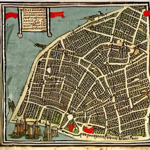 Image similar to a medieval map of new york city