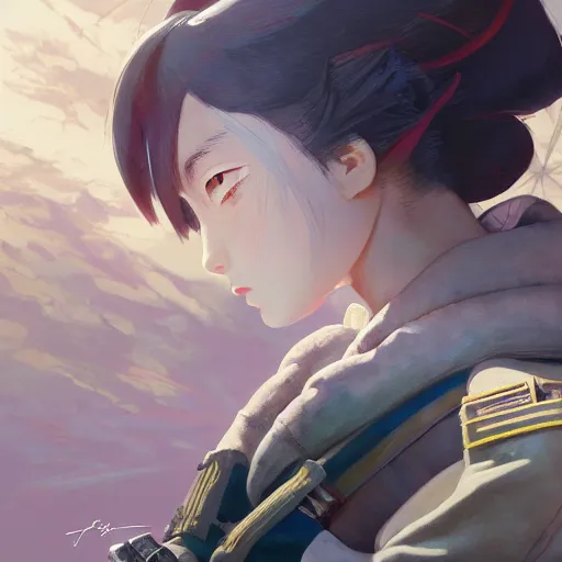 Prompt: breathtaking detailed concept art painting of military anime girl by beto val and john james audubon, exquisite detail, extremely moody lighting, 8 k rule of thirds golden ratio, fake detail, trending pixiv fanbox, acrylic palette knife, style of makoto shinkai studio ghibli genshin impact james gilleard greg rutkowski chiho aoshima