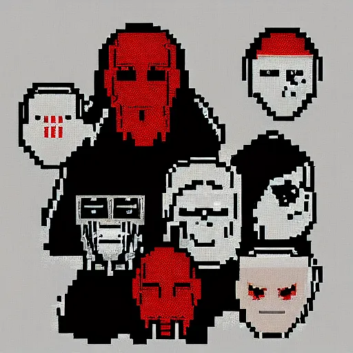 Prompt: pixel art of slipknot