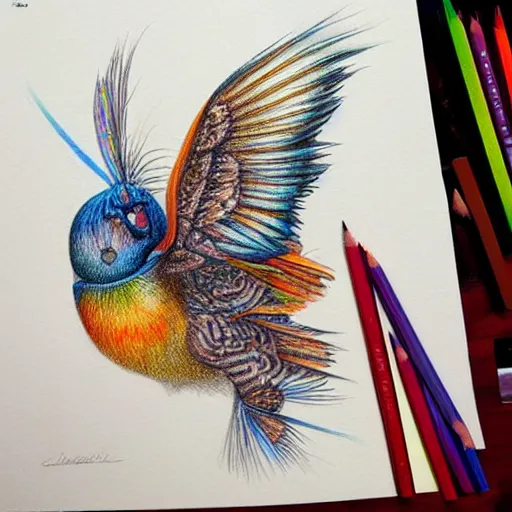 Image similar to Colored pencil art on paper, highly detailed, artstation, Caran d'Ache Luminance