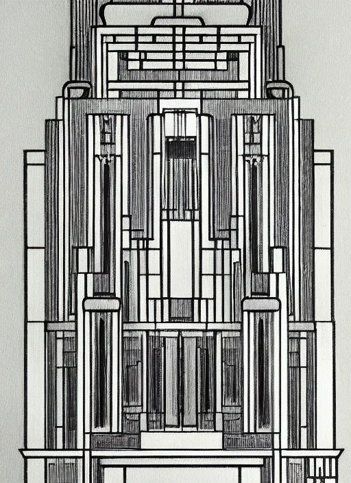 Image similar to isometric artdeco cathedral by frank lloyd wright, isometric, painted by piet mondrian