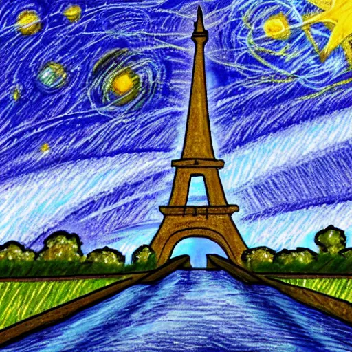 Image similar to the eiffel tower drawn like starry night