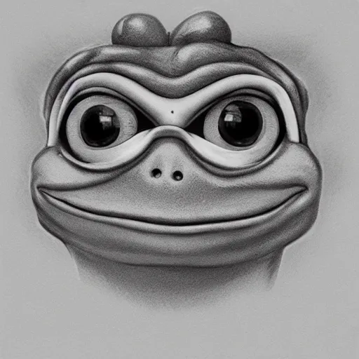 Prompt: hyperealistic graphite drawing of Pepe the frog