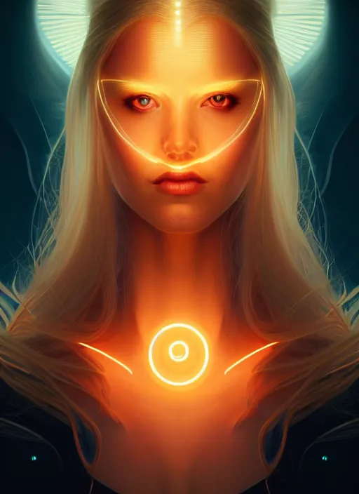 Prompt: symmetry!! portrait of woman with long flaming blonde hair, sci - fi, tech wear, glowing lights!! intricate, elegant, highly detailed, digital painting, artstation, concept art, smooth, sharp focus, illustration, art by artgerm and greg rutkowski and alphonse mucha, 8 k