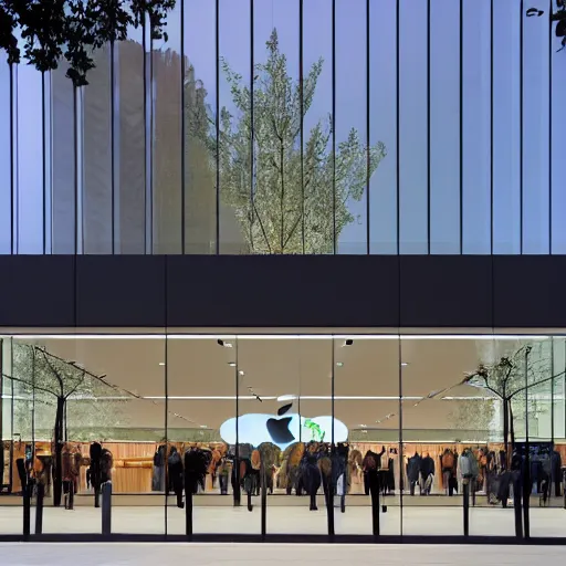 Prompt: highly modern Apple storefront,