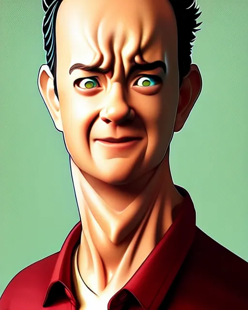 Image similar to character concept art of tom hanks as an anime actor | cute - fine face, pretty face, realistic shaded perfect face, fine details by stanley artgerm lau, wlop, rossdraws, james jean, andrei riabovitchev, marc simonetti, and sakimichan, tranding on artstation