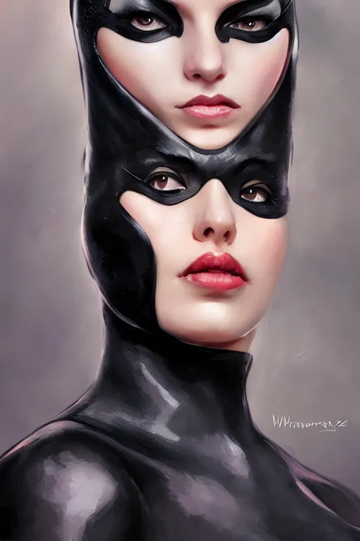 Prompt: beautiful aesthetic portrait of Catwoman by wlop and Julia Razumova, headshot, deviantArt, trending on artstation, artstation HQ