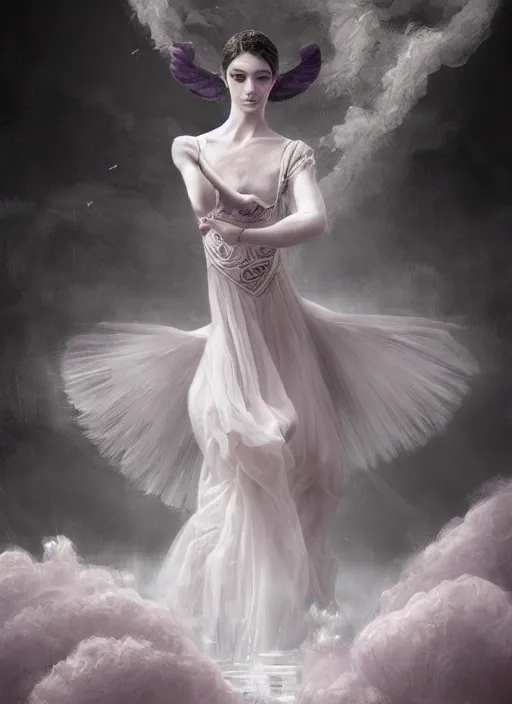 Image similar to picture generation, soft painting curiosities carnival, beautiful prima ballerina in full long dress, accurate features, focus, very intricate ultrafine details, black white purple volumetric clouds, award winning masterpiece, octane render 8 k hd, tom bagshaw artstyle